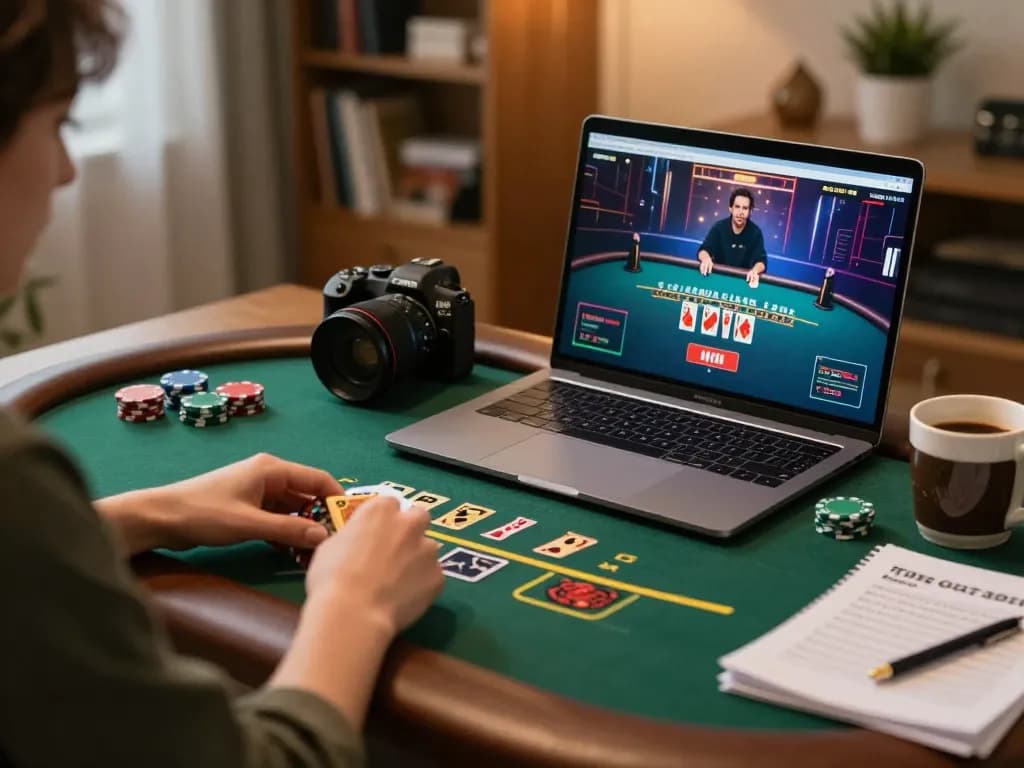 Jogador estrategizando enquanto joga blackjack no cassino online 668bet, destacando a jogabilidade dinâmica e o ambiente de jogo em casa
