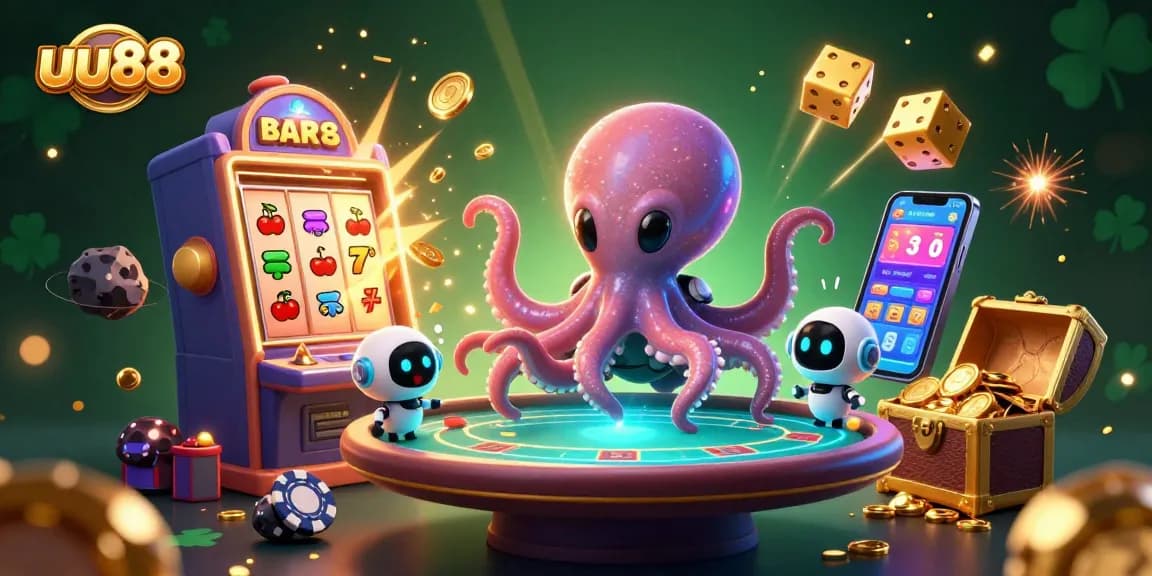Experience thrilling gambling excitement with uu88's alien octopus character and explosive slot machine!