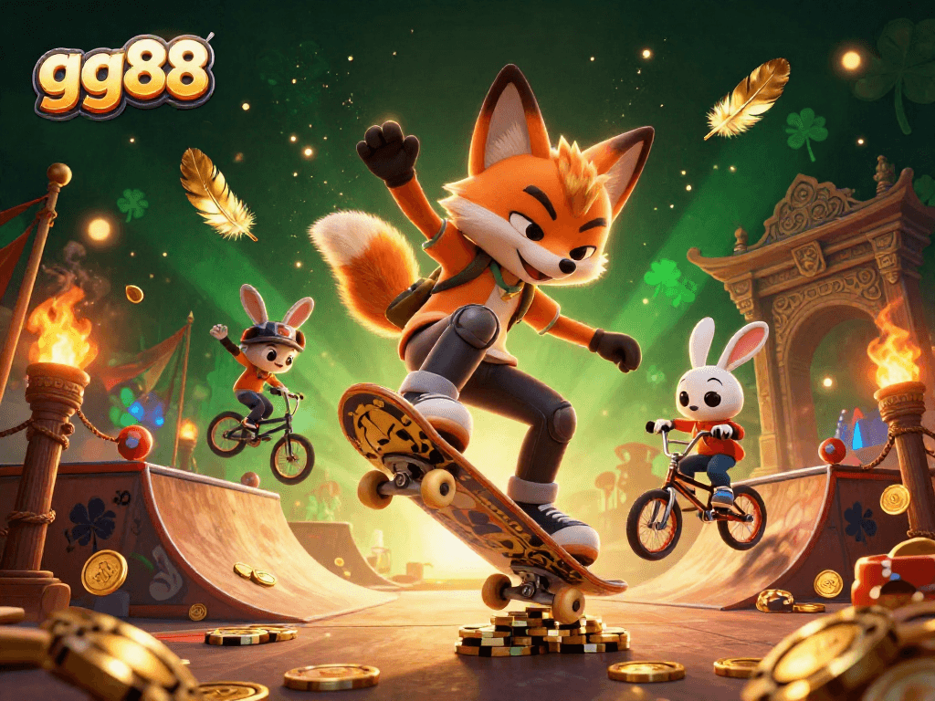 Experience thrilling moments at gg88 with playful characters in an exciting casino backdrop.