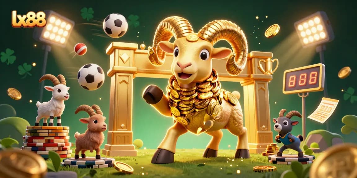 Engage in thrilling gameplay with lx88: a vibrant scene of a golden ram charging through a casino.