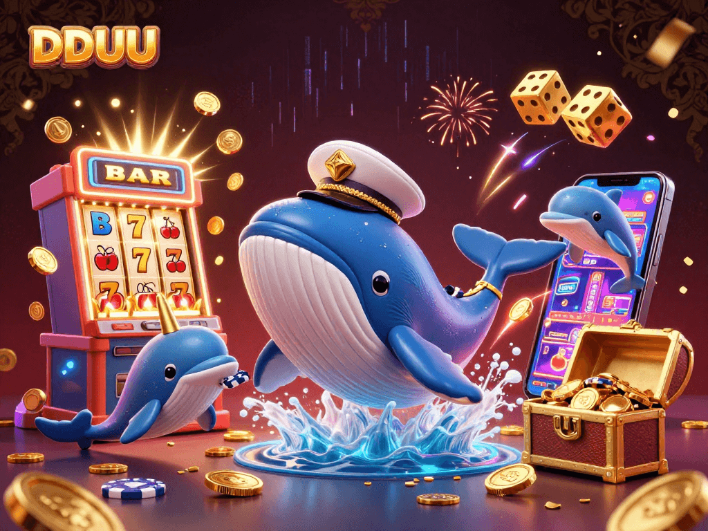Experience exciting jackpots with DDUU casino, featuring vibrant slots and playful sea creatures.