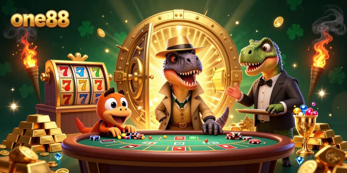 Experience excitement at one88 with a lively casino scene featuring engaging characters at play.