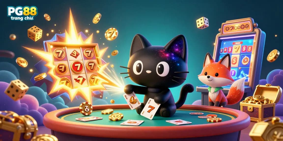 Engage with PG88 trang chủ at a cosmic casino table featuring 3D characters in action pulling in chips.