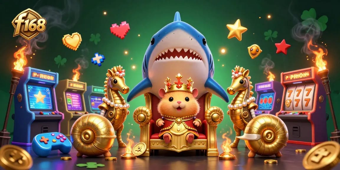 Experience big wins with f 168 at the vibrant casino animation featuring a golden hamster king.