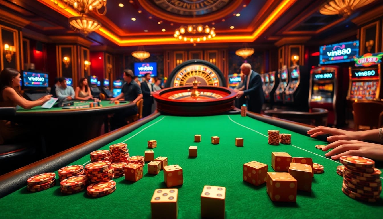 Engage in thrilling games at vn888, featuring luxurious casino tables and exciting betting interfaces.