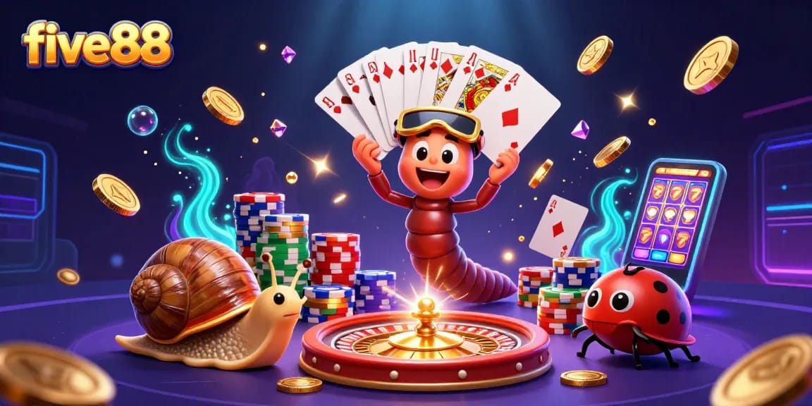 Experience exciting gameplay with five88 featuring a vibrant 3D scene of animated casino characters.