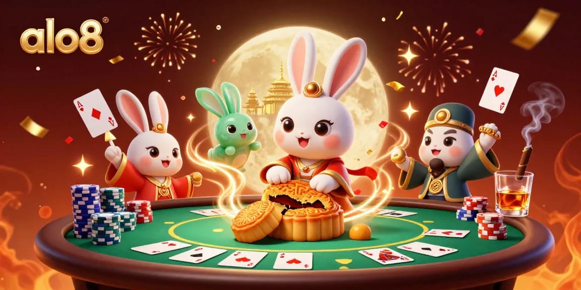 Play poker at alo8 with a unique lunar-themed casino illustration loaded with vibrant elements.