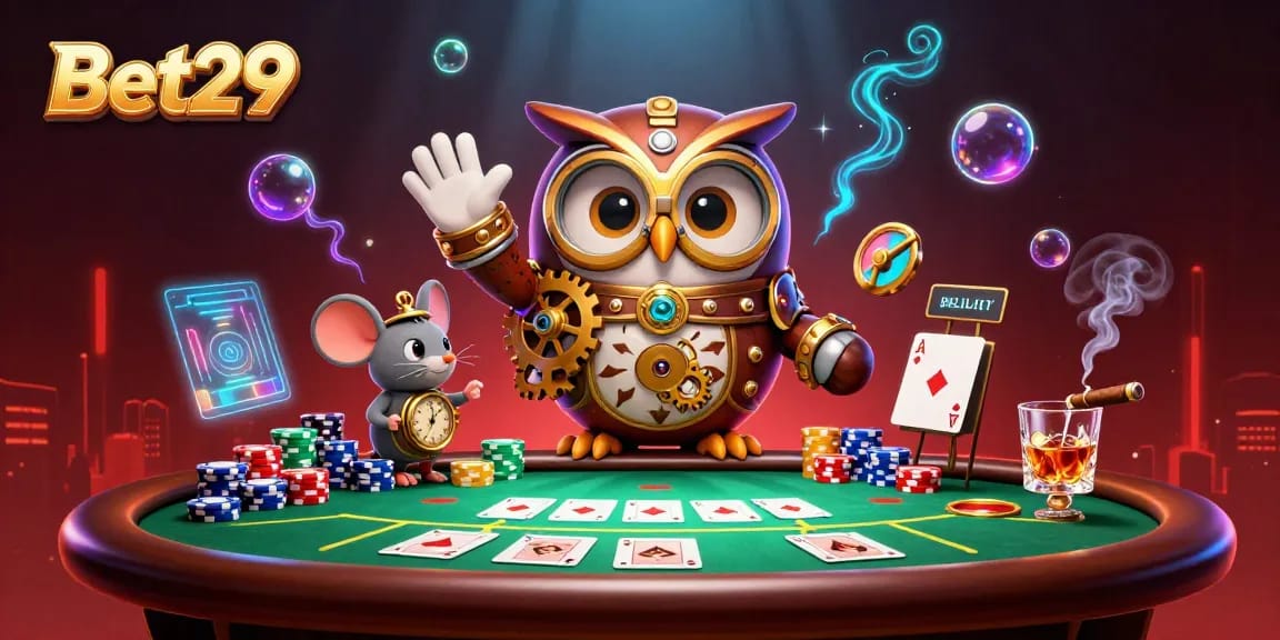 Experience the excitement of Bet29 with our vibrant virtual casino scene packed with gaming action.