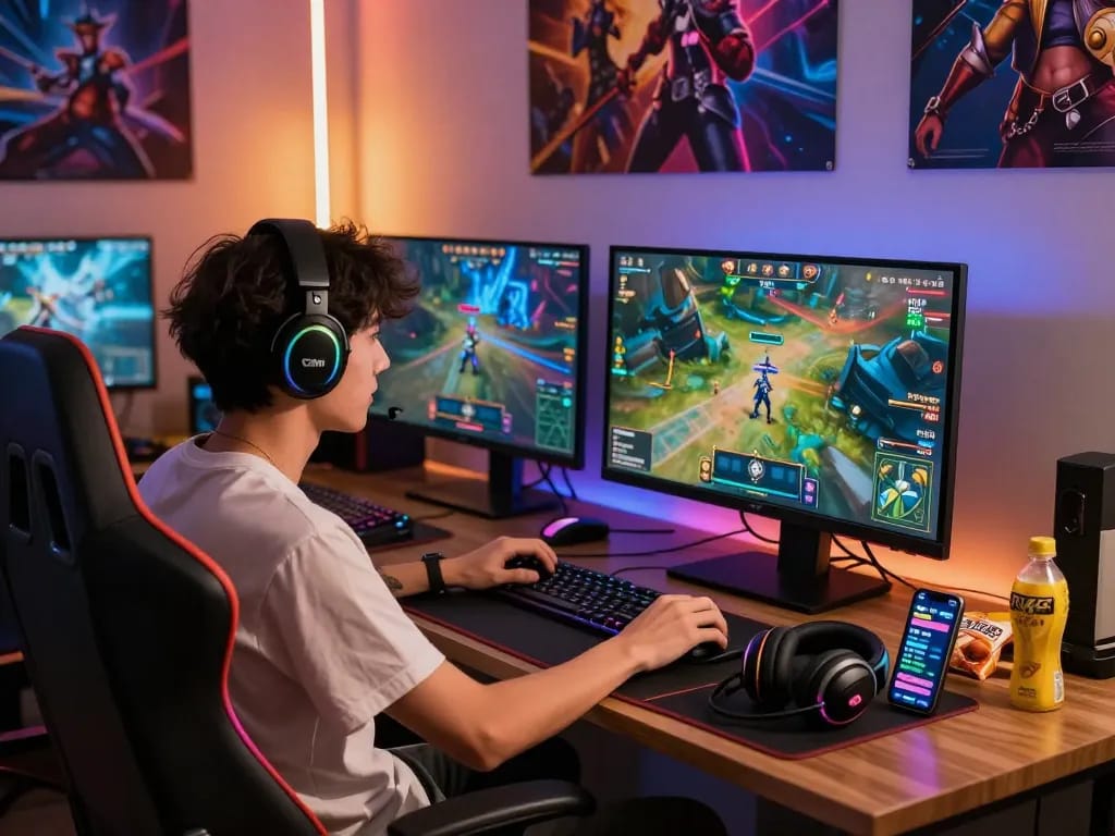 Exciting online gaming experience at 887bet with a focused player immersed in lively game graphics.