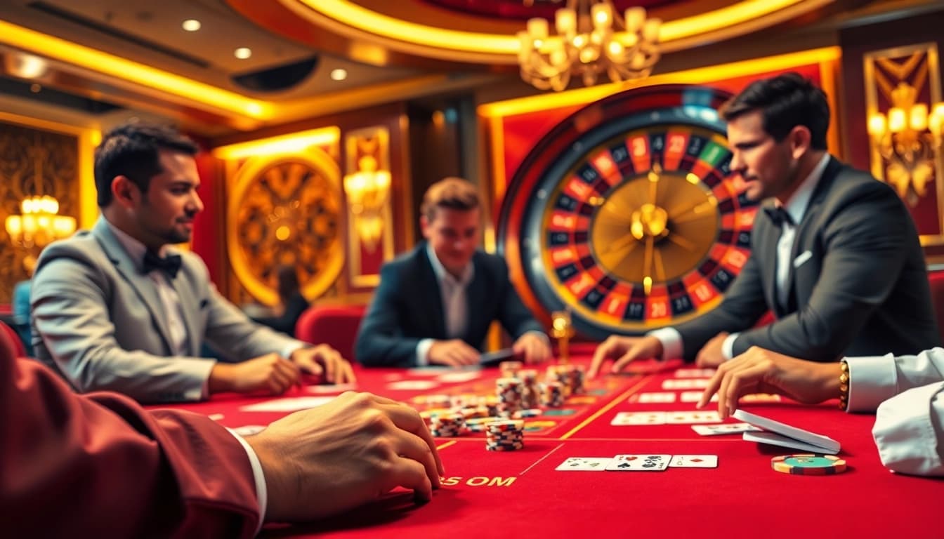 Experience the thrill of gaming at a luxurious casino table featuring 7m poker chips and betting slips.