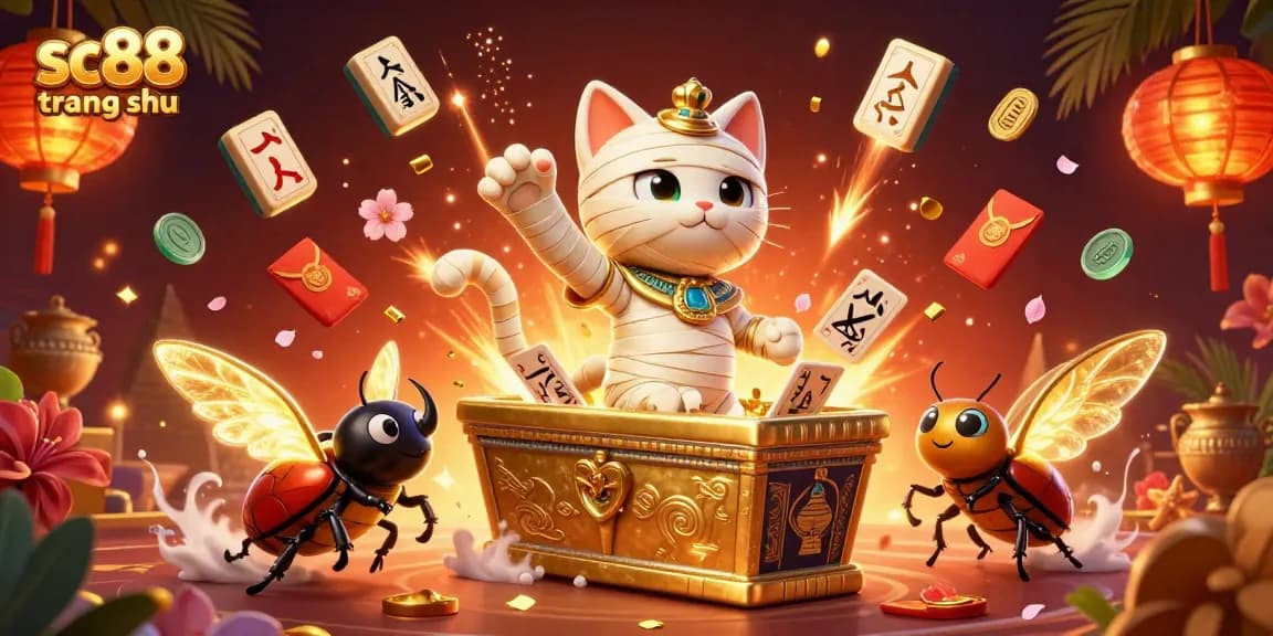 Experience thrilling wins at sc88 trang chủ with an Egyptian mummy cat and vibrant casino elements