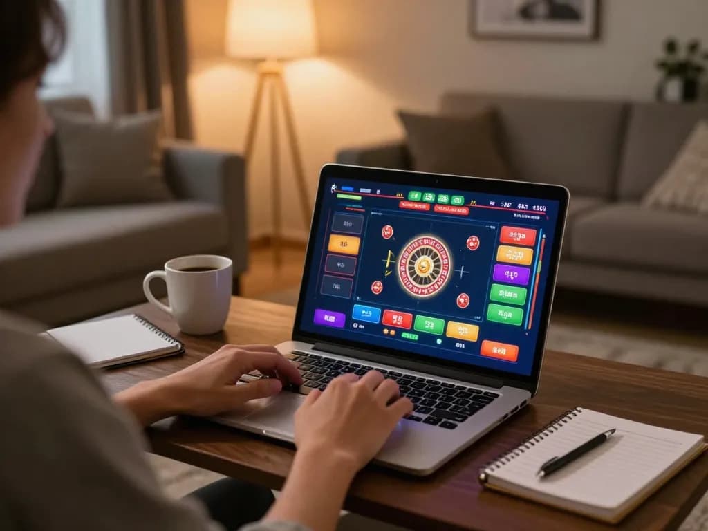 Engaging online gameplay at https://ck444s.net/ with roulette game visible on laptop screen.
