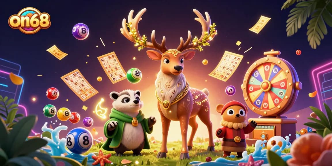 Win exciting rewards at on68 with vibrant lottery elements, druid and badger in a captivating scene.