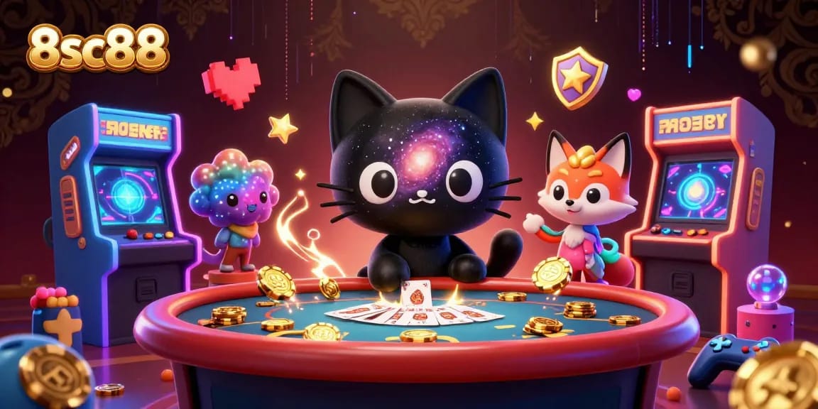 Experience thrilling gameplay with 8sc88's cosmic casino featuring cartoon characters and vibrant gaming elements.