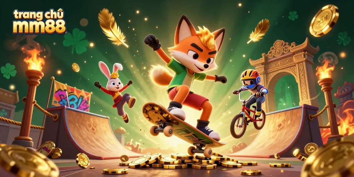 Experience thrilling action at trang chủ mm88 with a vibrant 3D illustration of animated gambling characters.