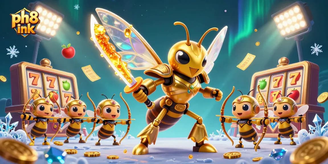 Betting on ph8 ink slot adventures with a golden hornet and vibrant elements.