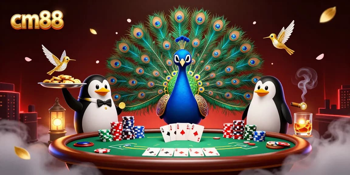 Play at cm88 with an exciting 3D casino scene filled with colorful poker chips and a vibrant atmosphere