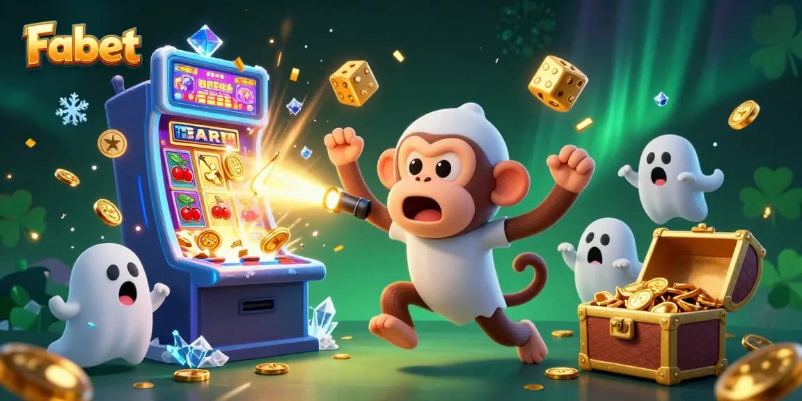 Experience Fabet's vibrant casino scene with a ghost-hunter puppy and a mischievous monkey juggling treasures.