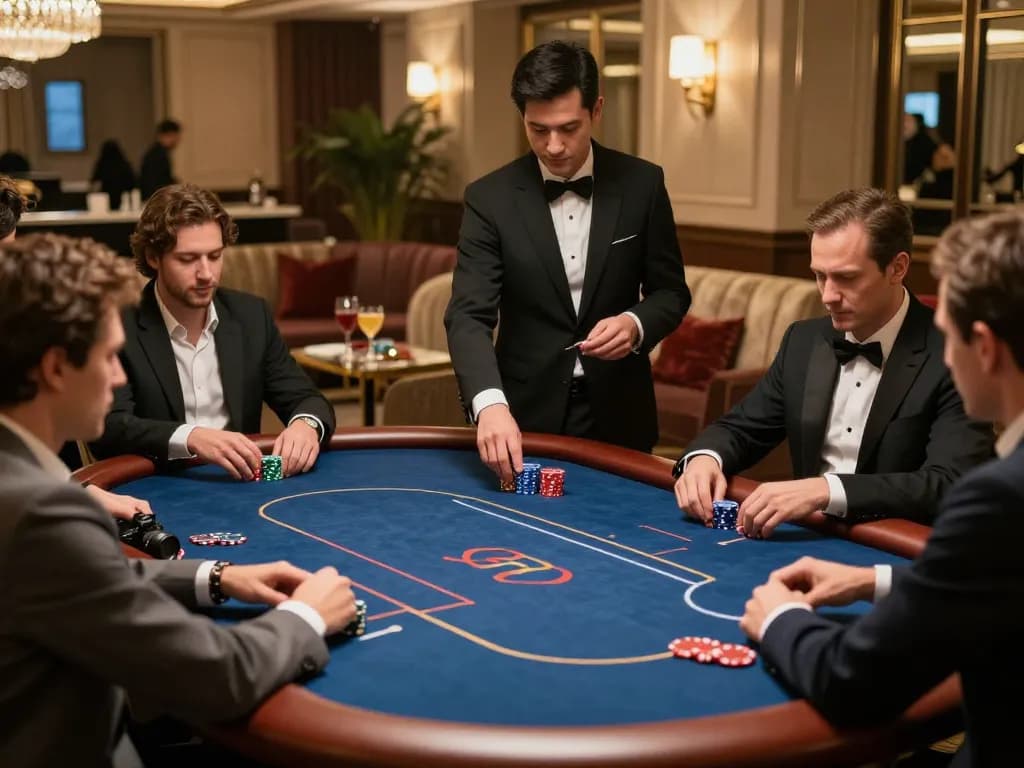 OXBET players enjoying an elite VIP poker night in a luxurious setting, showcasing strategy and excitement.