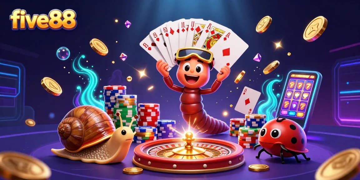 Experience exciting gameplay with five88 featuring a vibrant 3D scene of animated casino characters.
