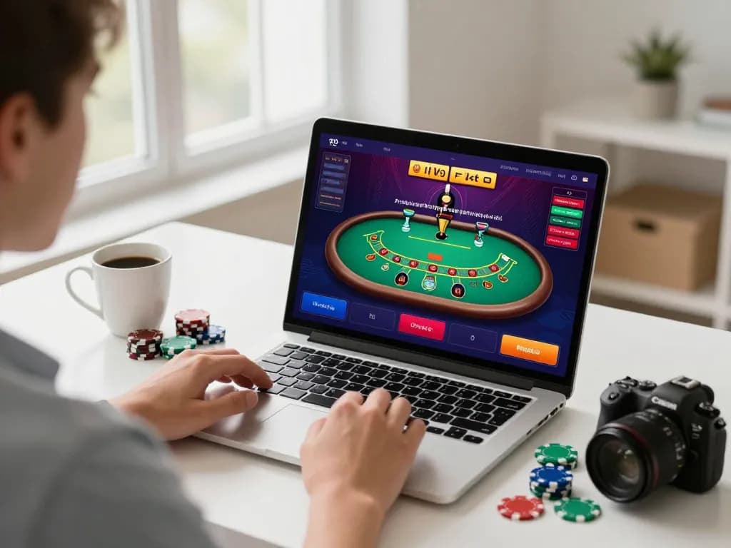 Engaging player enjoying 7me online blackjack gameplay in a cozy home environment
