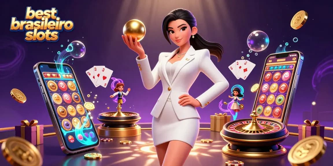 Play the best brasileiro slots with gold and luxury elements in a vibrant casino scene.