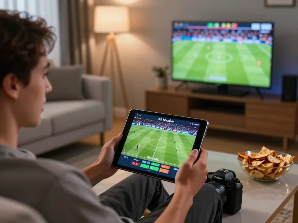 Socolive user engaged in online sports betting on tablet showcasing vibrant match interfaces.