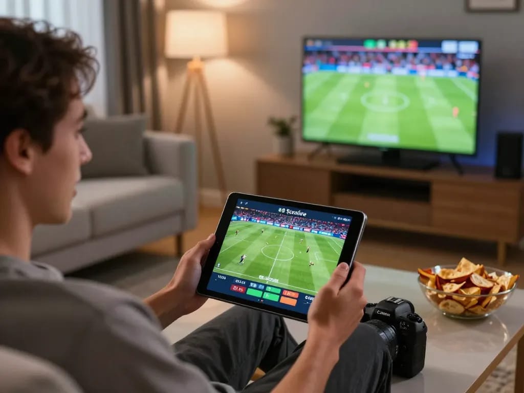 Socolive user engaged in online sports betting on tablet showcasing vibrant match interfaces.