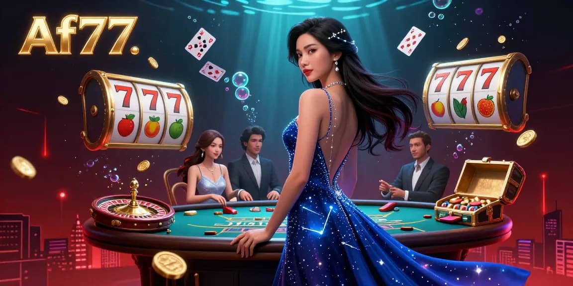 Experience the thrill of winning at Af77 with dynamic slot reels and engaging casino elements.