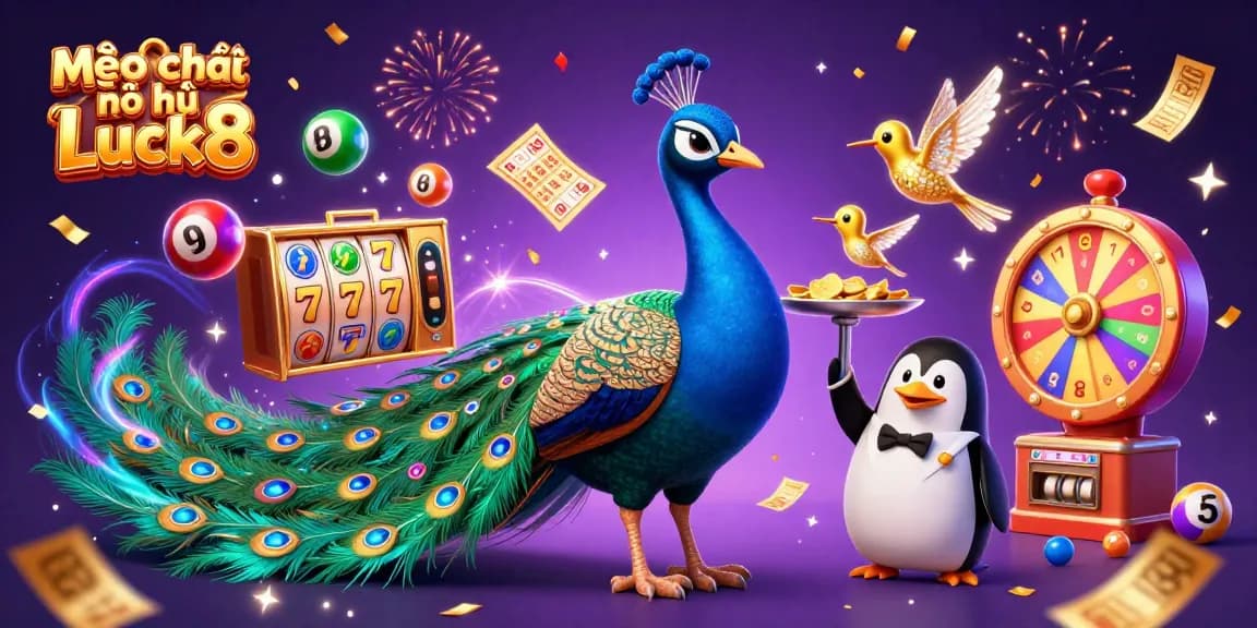 Mẹo chơi nổ hũ Luck8 offers vibrant slot game strategies with colorful characters and dynamic elements.