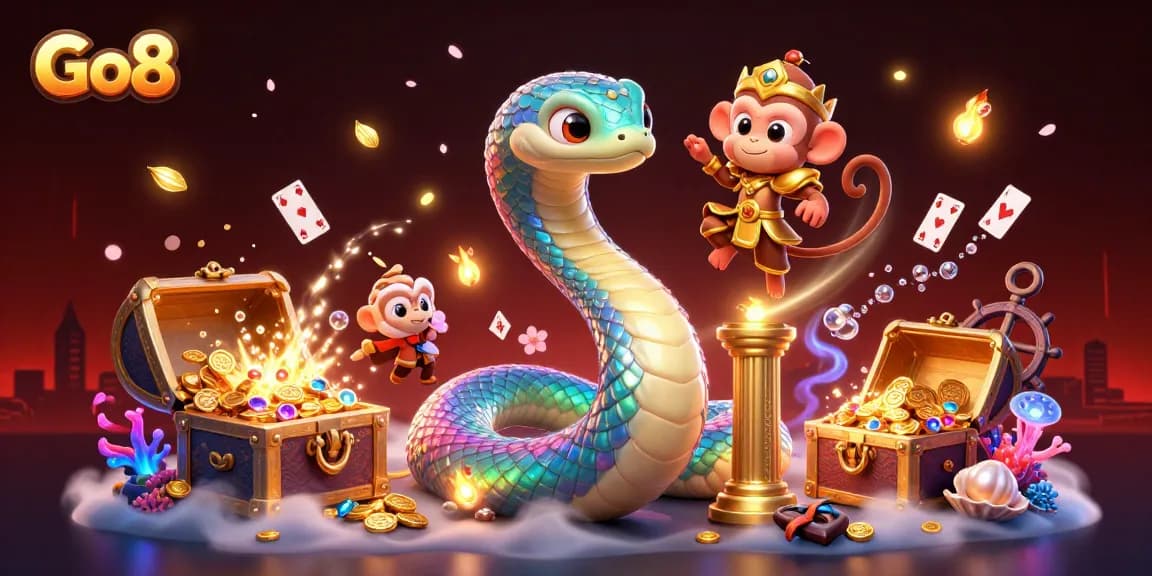 Engage with Go8's thrilling features as you spin for big rewards amidst colorful casino-themed elements.
