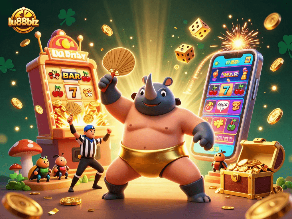 Engage in exciting gameplay at lu88biz with dynamic 3D characters amid soaring slots.