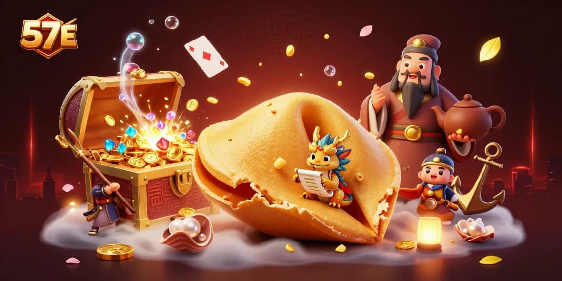 Experience the thrill of winning with 57 E, featuring iconic casino elements and exciting gaming characters.