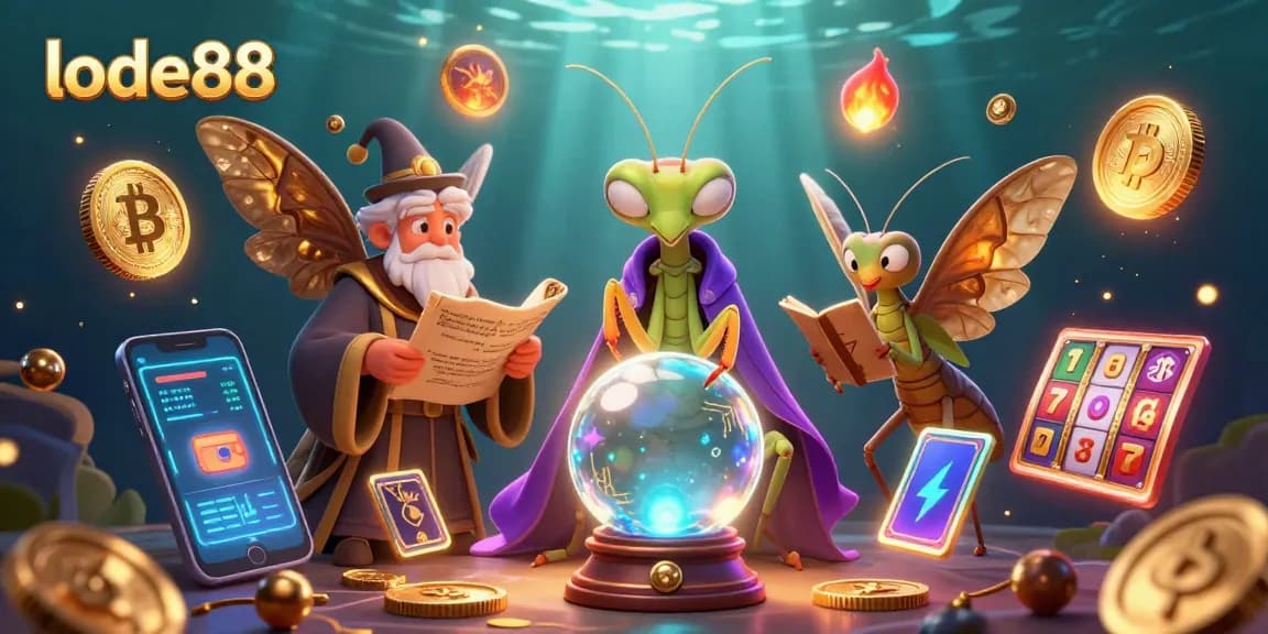Lode88 offers an interactive 3D digital casino experience with vibrant slot elements and mystical characters.