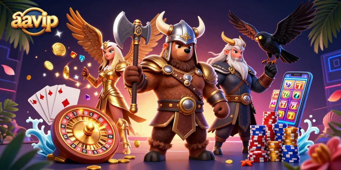 Engage in thrilling gaming at aavip with a vibrant 3D casino illustration showcasing action-packed characters and elements.