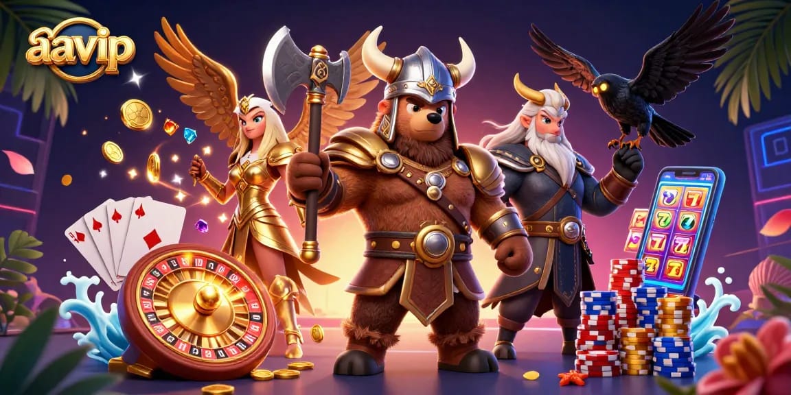 Engage in thrilling gaming at aavip with a vibrant 3D casino illustration showcasing action-packed characters and elements.