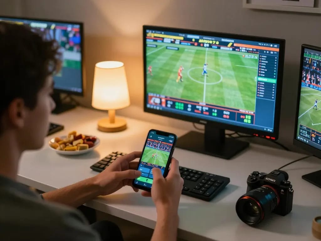 Participando de apostas esportivas no aplicativo móvel da 887bet em um ambiente aconchegante.