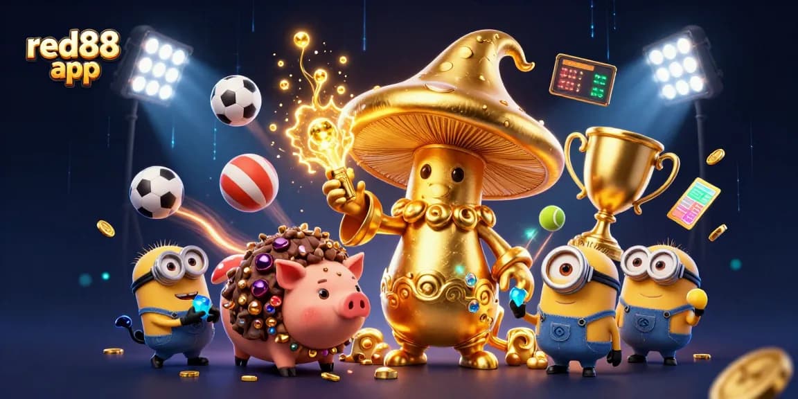 Experience thrilling gameplay with the red88 app, featuring a magical golden wizard and treasure-hunting pig in action.