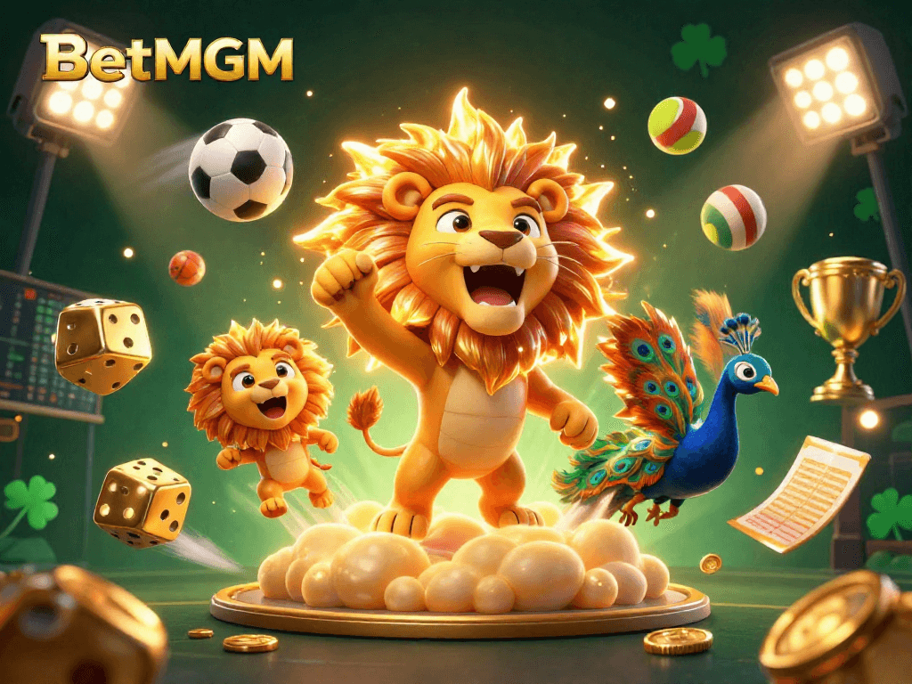 BetMGM offers thrilling sports betting action with dynamic golden dice and vibrant game elements.