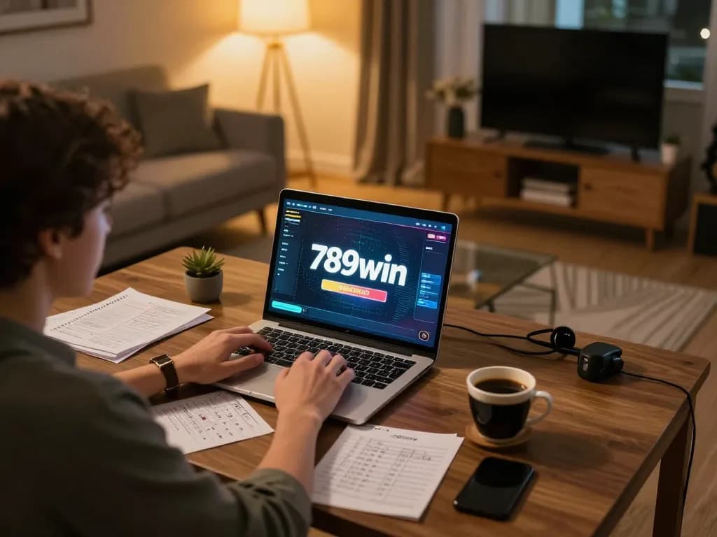 Engaging in online gaming using the 789win link while enjoying a cozy coffee at home