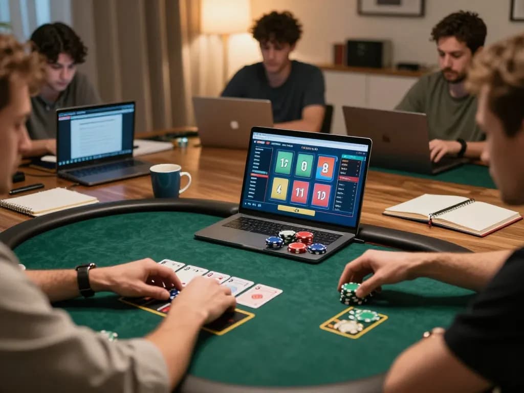Engaged online poker player utilizing gk888 strategies at home with betting interface visible.