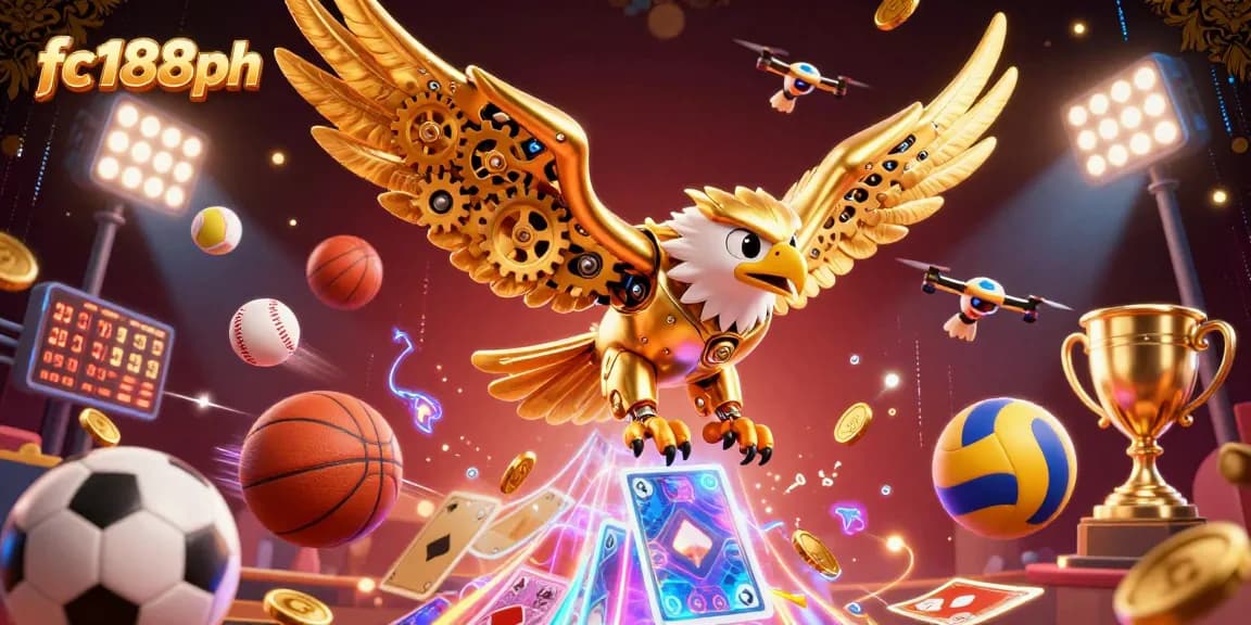 Engage with thrilling moments at fc188ph while witnessing a golden eagle amidst dynamic sports elements.