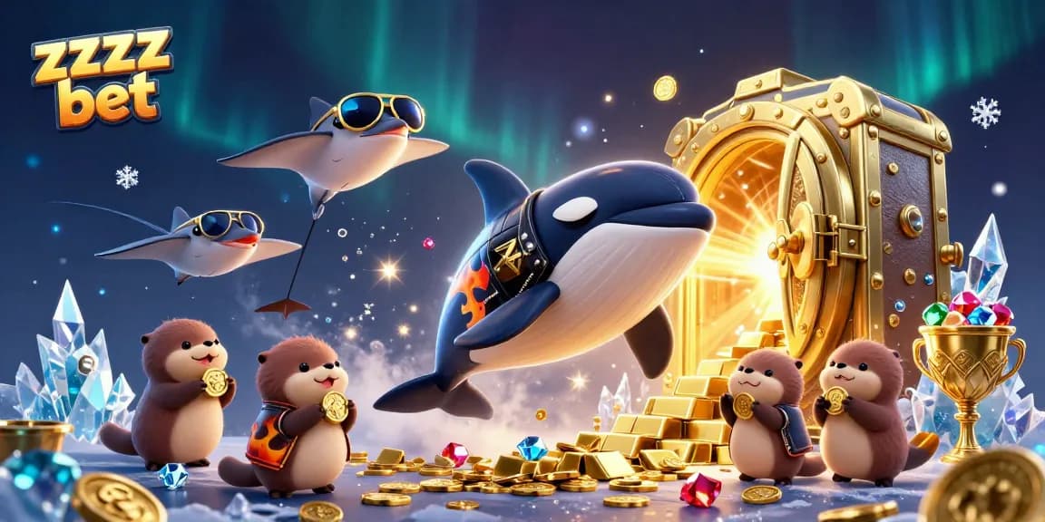Bônus diários atrativos no zzzz bet com orca em jaqueta de motociclista e ouriços marinhos com moedas de ouro.