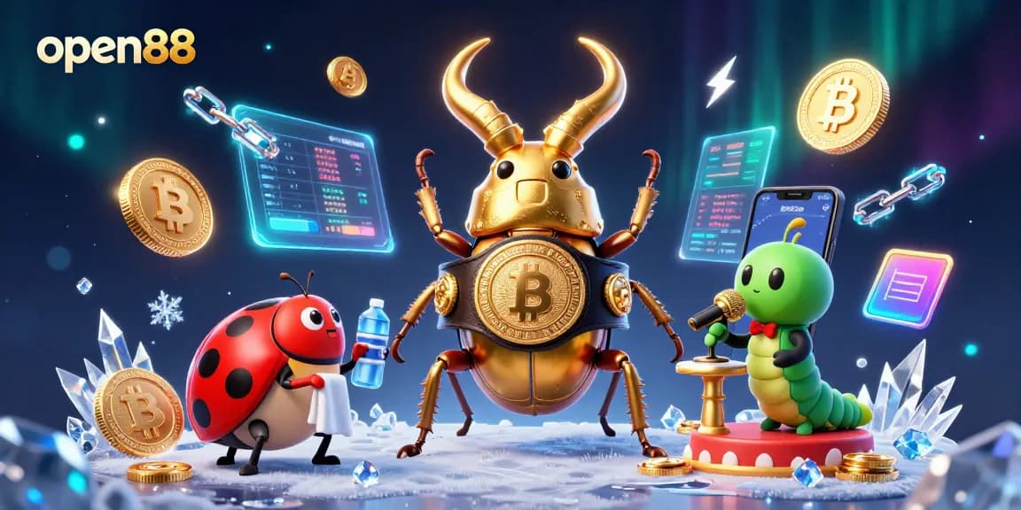 Engage in exciting gaming at open88 with a vibrant scene featuring a golden stag beetle boxing champion.