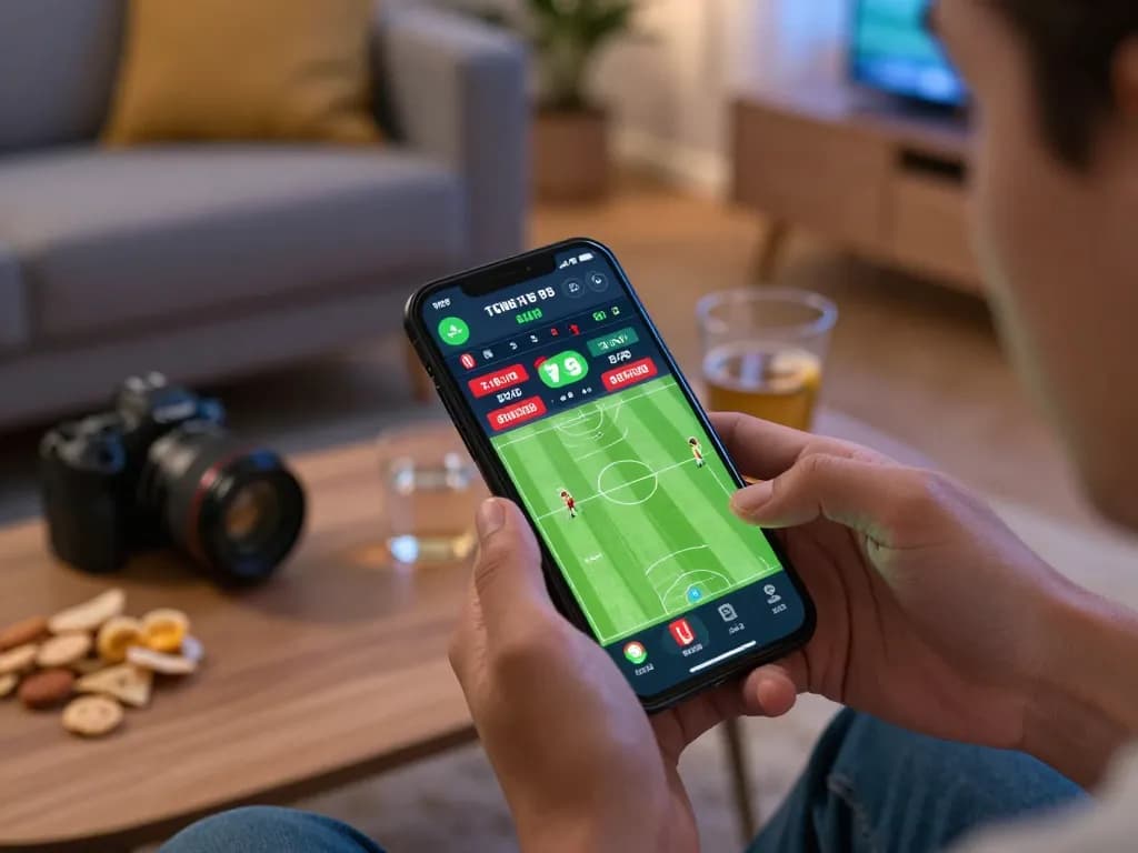 Placing bets on the C168 mobile app during a live sports match, showcasing strategic betting action at home