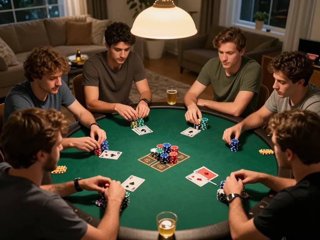 Engaging poker night at home with friends showcasing 33CC poker strategy and social interaction.