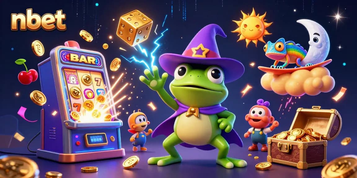 Spin and win with nbet's enchanting 3D casino scene bursting with golden jackpots and vibrant characters.