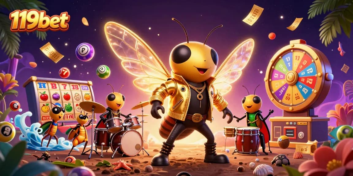 Experience the excitement of 119bet with a vibrant 3D casino-themed illustration.