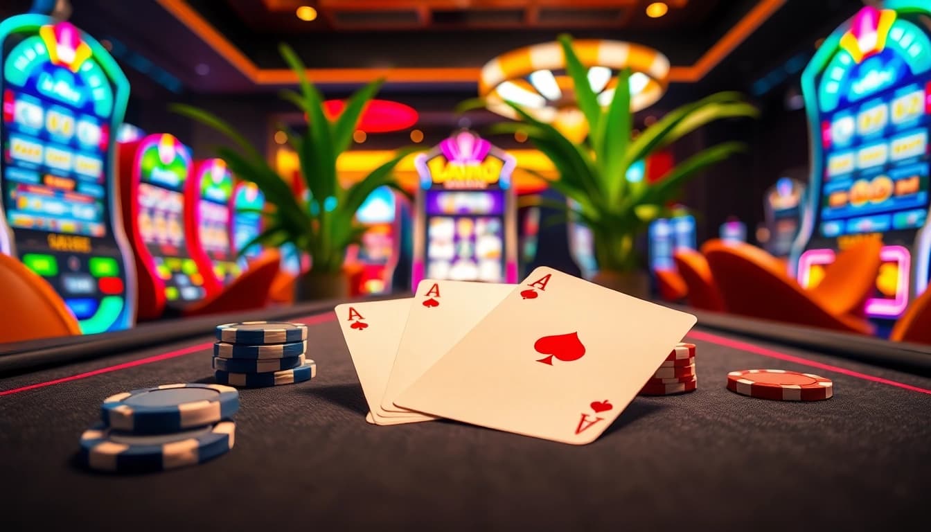 Profitez de casino en ligne france légal avec des cartes et des jetons élégants sur une table de jeu.