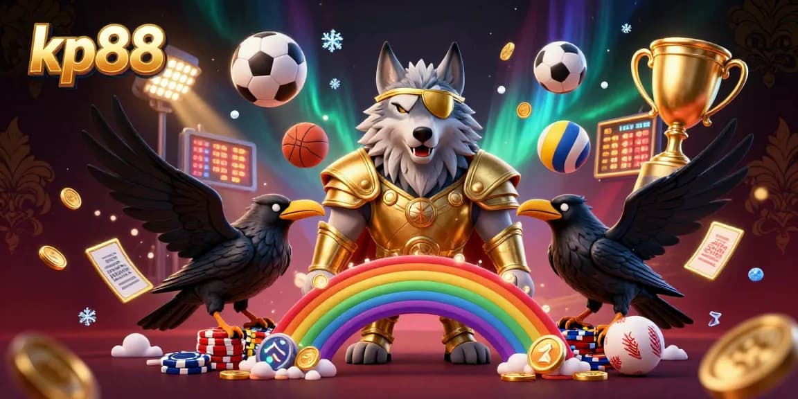 Experience thrilling gameplay at kp88, featuring an Odin wolf, ravens, and casino chips in a dynamic casino setting.